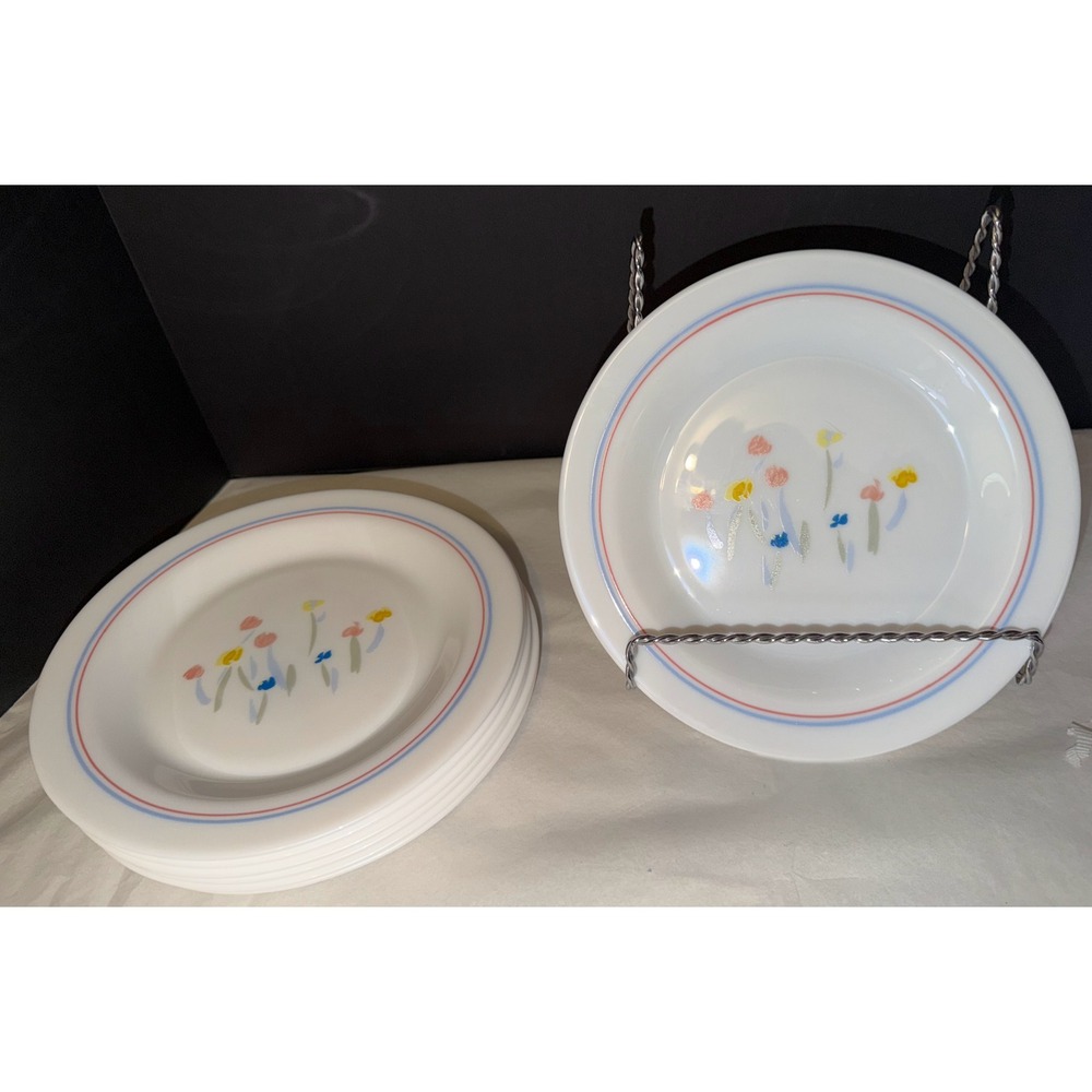 Arcopal Salad Plates Adults 7.5" White Floral Milk Glass Vintage France set of 6
